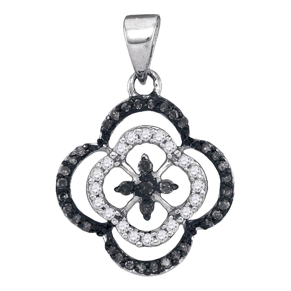 10kt White Gold Round Black Color Enhanced Diamond: 10kt White Gold Round Black Color Enhanced Diamond Quatrefoil Cluster Pendant 1/4 Cttw Manufacturer Model: JSC-88609 Description 10kt White Gold