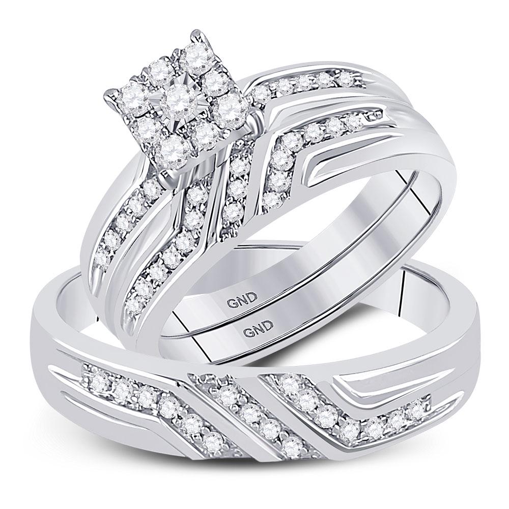 10kt White Gold His & Hers Round Diamond Solitaire: SKU: RB98008 ---- 10kt White Gold His & Hers Round Diamond Solitaire Matching Bridal Wedding Ring Band Set 3/8 Cttw Manufacturer Model: JSC-98008 Description