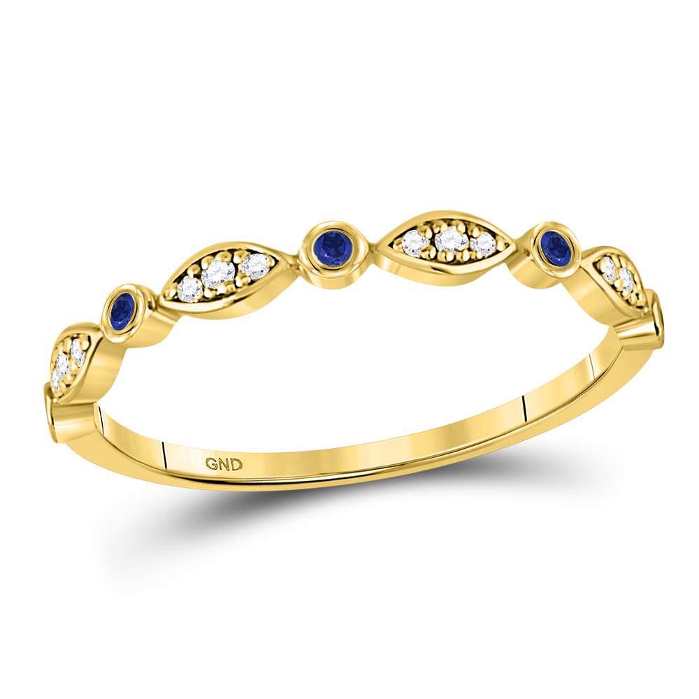 10kt Yellow Gold Round Blue Sapphire Diamond Marquise: SKU: RB127877 ---- 10kt Yellow Gold Round Blue Sapphire Diamond Marquise Dot Stackable Band Ring 1/8 Cttw Manufacturer Model: JSC-127877 Description