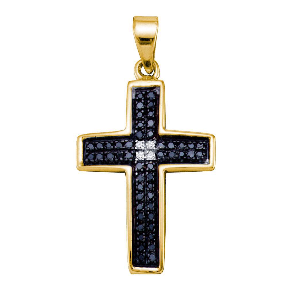 Yellow-tone Sterling Silver Round Black Color Enhanced: SKU: RB66450 ---- Yellow-tone Sterling Silver Round Black Color Enhanced Diamond Cross Religious Pendant 1/6 Cttw Manufacturer Model: JSC-66450 Description