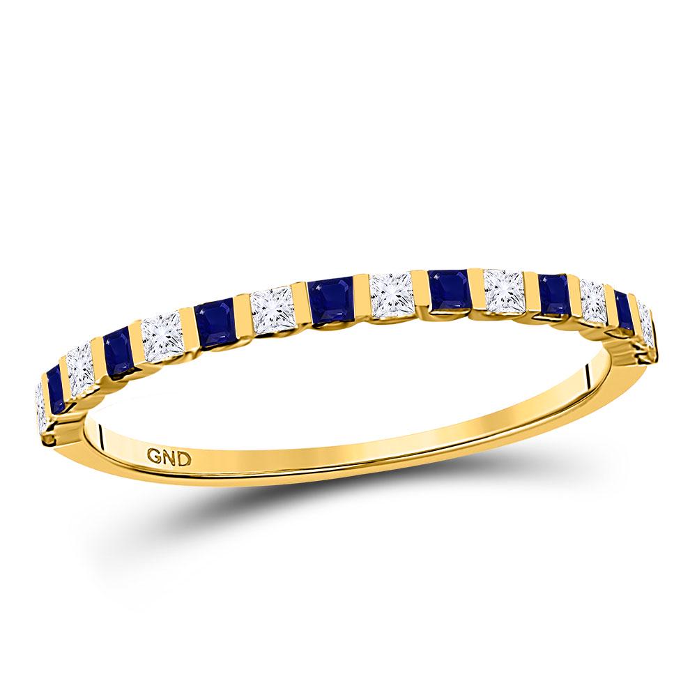 10kt Yellow Gold Princess Blue Sapphire Diamond: SKU: RB127912 ---- 10kt Yellow Gold Princess Blue Sapphire Diamond Alternating Stackable Band Ring 3/8 Cttw Manufacturer Model: JSC-127912 Description