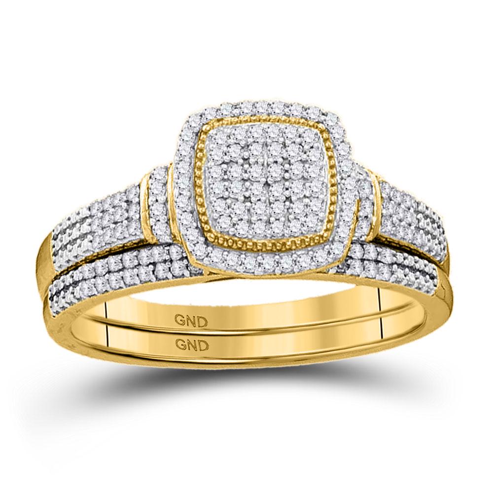 10kt Yellow Gold Womens Round Diamond Square Bridal: 10kt Yellow Gold Womens Round Diamond Square Bridal Wedding Engagement Ring Set 1/3 Cttw Manufacturer's Suggested Retail Price: $1470.00 Manufacturer Model: GND-99369 Description