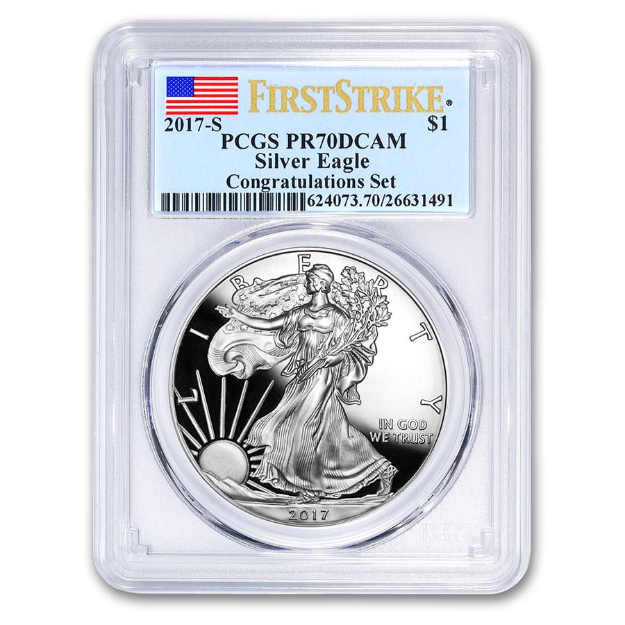 2017-S Proof Silver American Eagle PR-70 PCGS: 2017-S Proof Silver American Eagle PR-70 PCGS (FirstStrike®) Your winning item will match the quality of the product shown. Dates will be according to listing, may or may not vary.