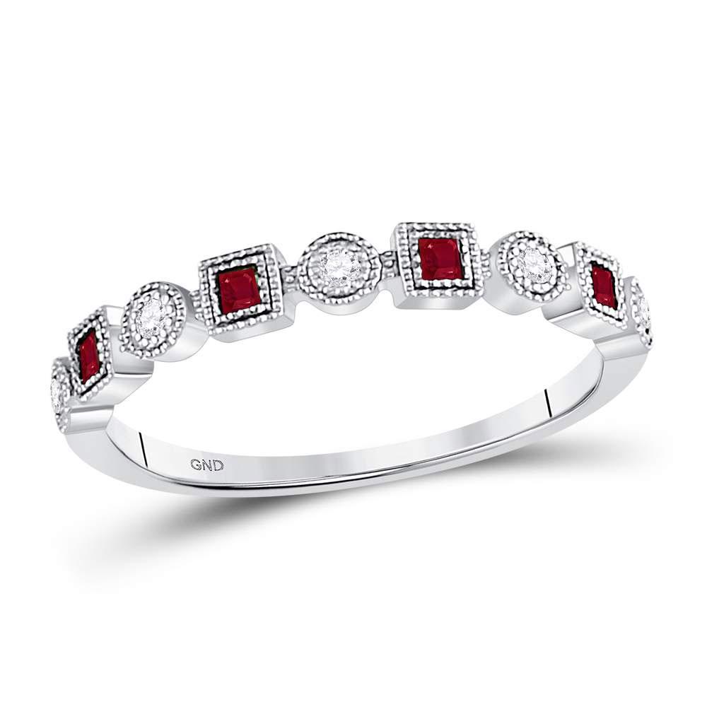10kt White Gold Womens Princess Ruby Diamond Square Dot: 10kt White Gold Womens Princess Ruby Diamond Square Dot Milgrain Stackable Band Ring 1/8 Cttw Manufacturer's Suggested Retail Price: $650.00 Manufacturer Model: GND-127813 Descriptio