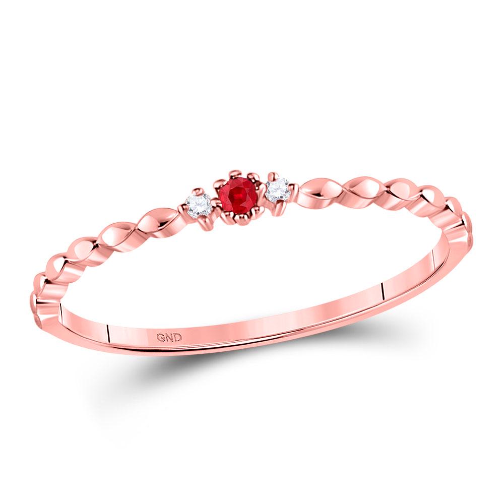 10kt Rose Gold Womens Round Ruby Diamond Stackable Band: 10kt Rose Gold Womens Round Ruby Diamond Stackable Band Ring .03 Cttw Manufacturer's Suggested Retail Price: $290.00 Manufacturer Model: GND-128023 Description