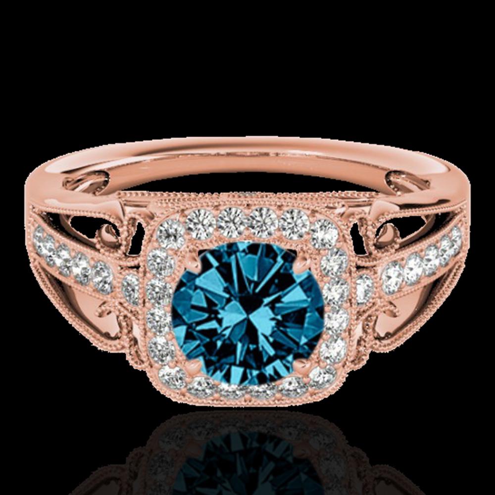 1.3 ctw SI Certified Fancy Blue Diamond Solitaire Halo: SKU: 33775 ---- 1.3 ctw SI Certified Fancy Blue Diamond Solitaire Halo Ring 10k Rose Gold Designer Brand Luxury Jewelry, made in the USA Suggested Retail Price: $10,000 Factory offers perfect factory 
