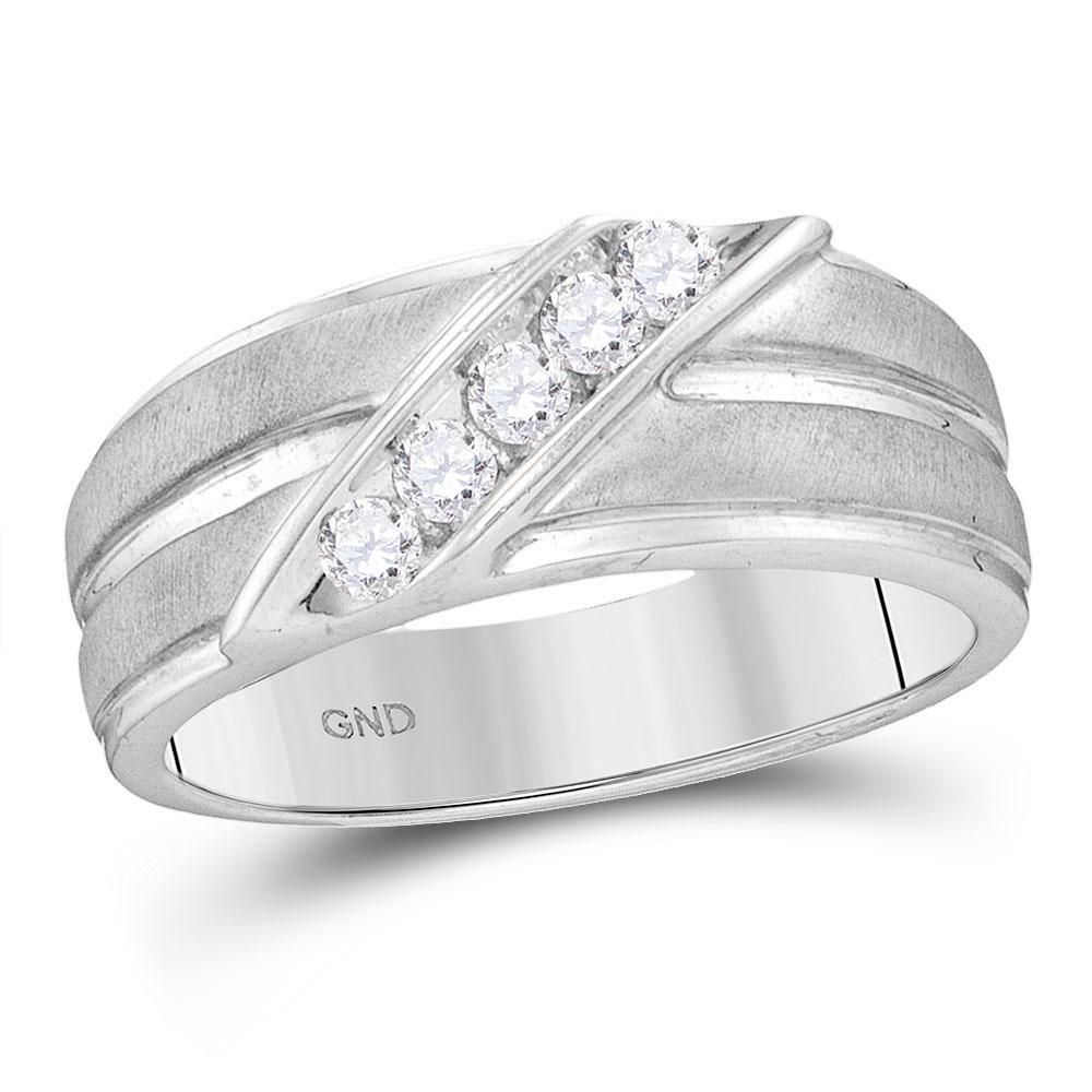 10kt White Gold Mens Round Diamond Diagonal Row Ridged: 10kt White Gold Mens Round Diamond Diagonal Row Ridged Matte Wedding Band Ring 1/4 Cttw Manufacturer's Suggested Retail Price: $1350.00 Manufacturer Model: GND-110116 Description