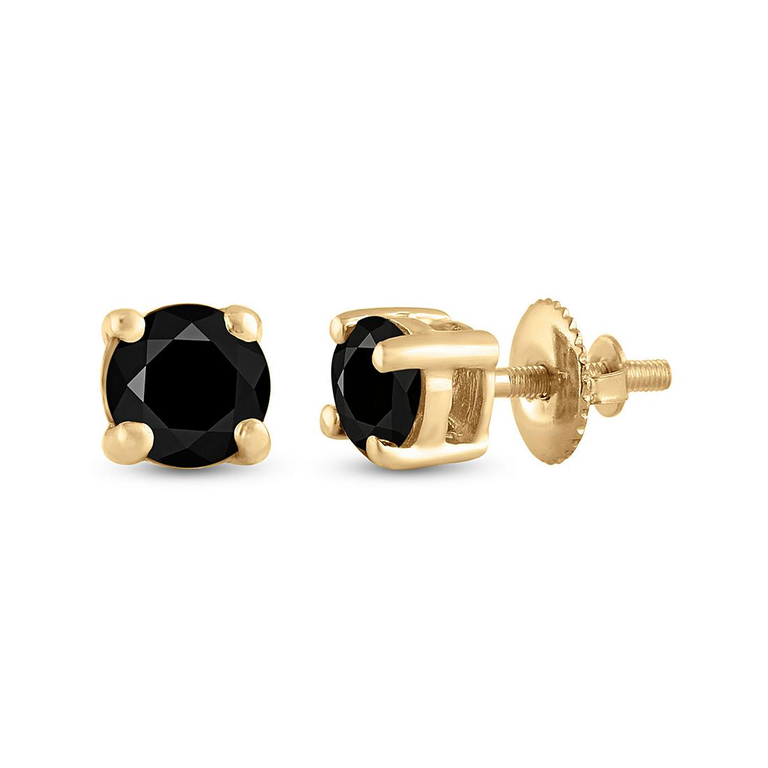 14kt Yellow Gold Womens Round Black Color Enhanced: 14kt Yellow Gold Womens Round Black Color Enhanced Diamond Solitaire Earrings 3/4 Cttw Manufacturer's Suggested Retail Price: $ 880.00