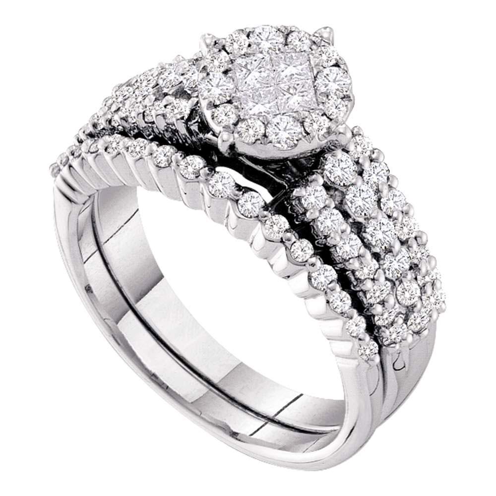 14kt White Gold Princess Diamond Bridal Wedding Ring: 14kt White Gold Princess Diamond Bridal Wedding Ring Band Set 1 Cttw Manufacturer's Suggested Retail Price: $ 5590.00