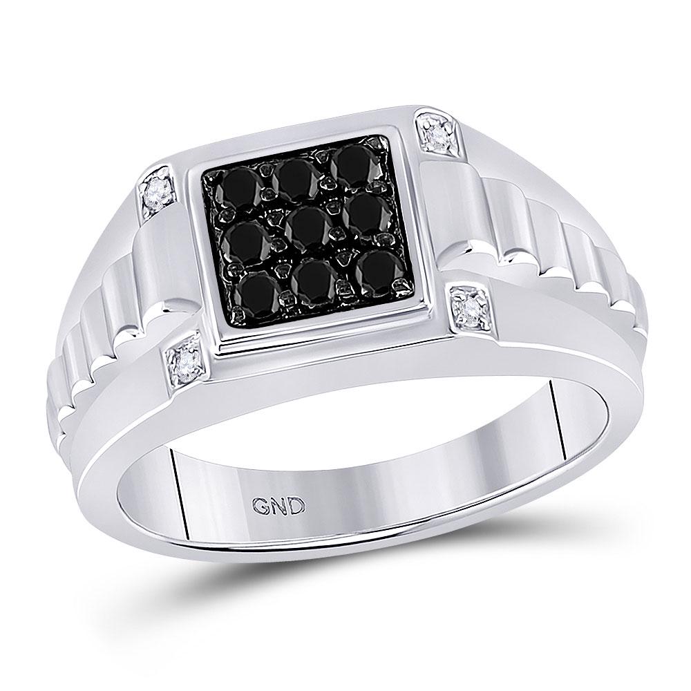 10kt White Gold Mens Round Black Color Enhanced Diamond: 10kt White Gold Mens Round Black Color Enhanced Diamond Square Ring 1/2 Cttw Manufacturer's Suggested Retail Price: $ 2060.00
