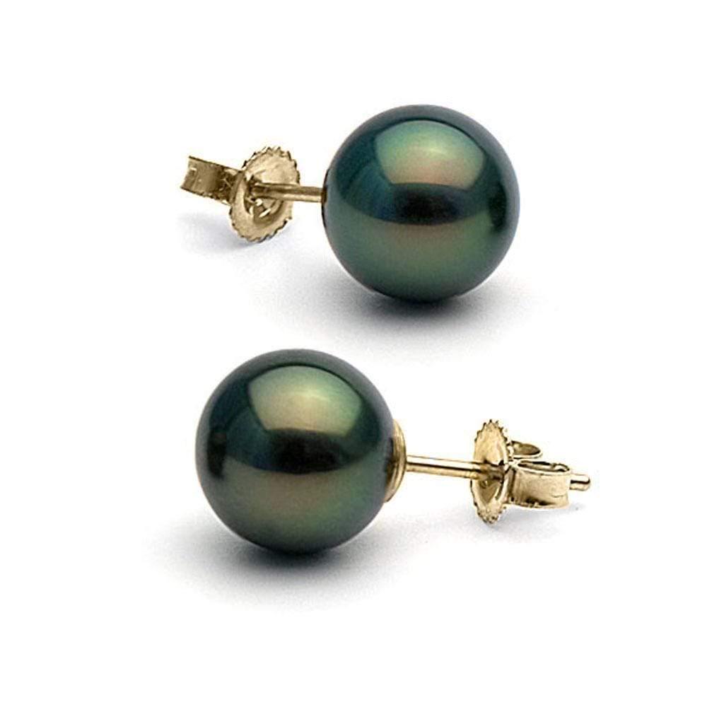 Black Tahitian Pearl Stud Earrings, 8.0-9.0mm: Black Tahitian Pearl Stud Earrings, 8.0-9.0mm 14K White Gold