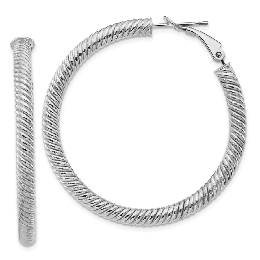 14k White Gold Twisted Round Omega Back Hoop Earrings -: 14k White Gold Twisted Round Omega Back Hoop Earrings - 35 mm Your winning item will match the quality of the product shown. Dates will be according to listing, may or may not vary.