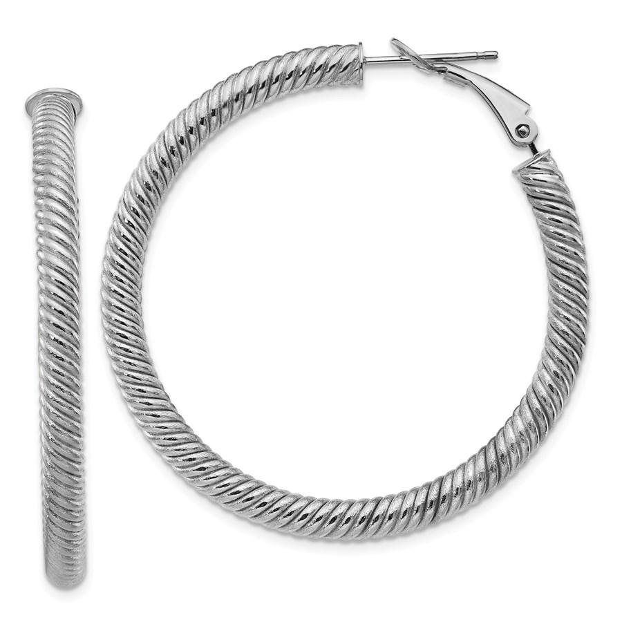 10k White Gold Twisted Round Omega Back Hoop Earrings -: 10k White Gold Twisted Round Omega Back Hoop Earrings - 4x35 mm Your winning item will match the quality of the product shown. Dates will be according to listing, may or may not vary.