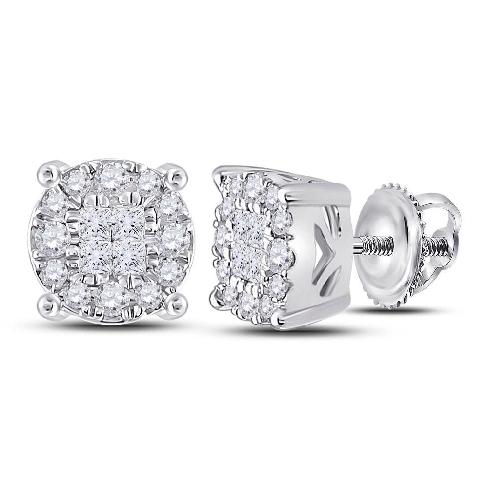 14kt White Gold Womens Princess Diamond Fashion Cluster: 14kt White Gold Womens Princess Diamond Fashion Cluster Earrings 1/4 Cttw Manufacturer's Ref. No.: 47647 Manufacturer's Suggested Retail Price: $ 1470.00