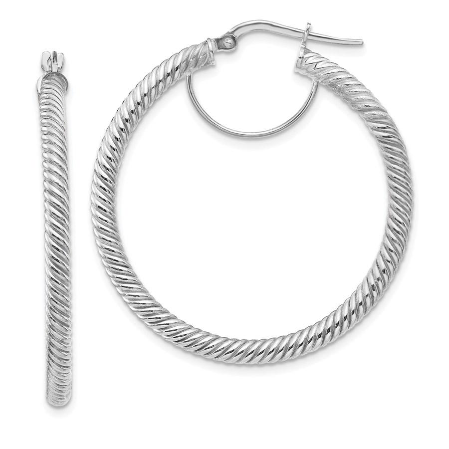 10k White Gold Twisted Round Omega Back Hoop Earrings -: 10k White Gold Twisted Round Omega Back Hoop Earrings - 3x30 mm Your winning item will match the quality of the product shown. Dates will be according to listing, may or may not vary.