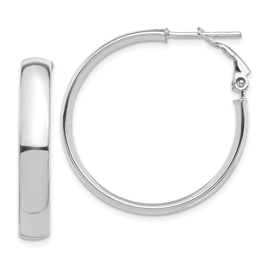 14k White Gold Omega Back Hoop Earrings - 5x29 mm: 14k White Gold Omega Back Hoop Earrings - 5x29 mm Your winning item will match the quality of the product shown. Dates will be according to listing, may or may not vary.