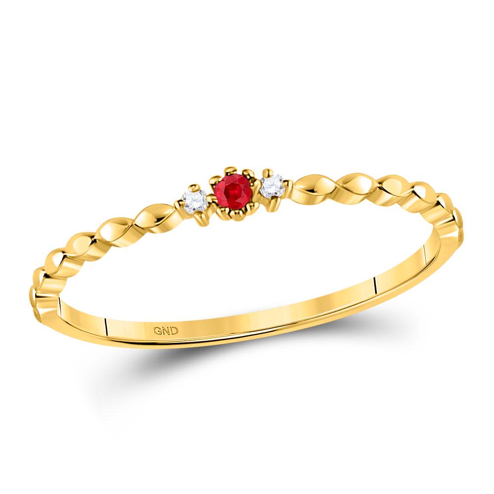10kt Yellow Gold Womens Round Ruby Diamond Stackable: 10kt Yellow Gold Womens Round Ruby Diamond Stackable Band Ring .03 Cttw Manufacturer's Ref. No.: 128022 Manufacturer's Suggested Retail Price: $ 350.00