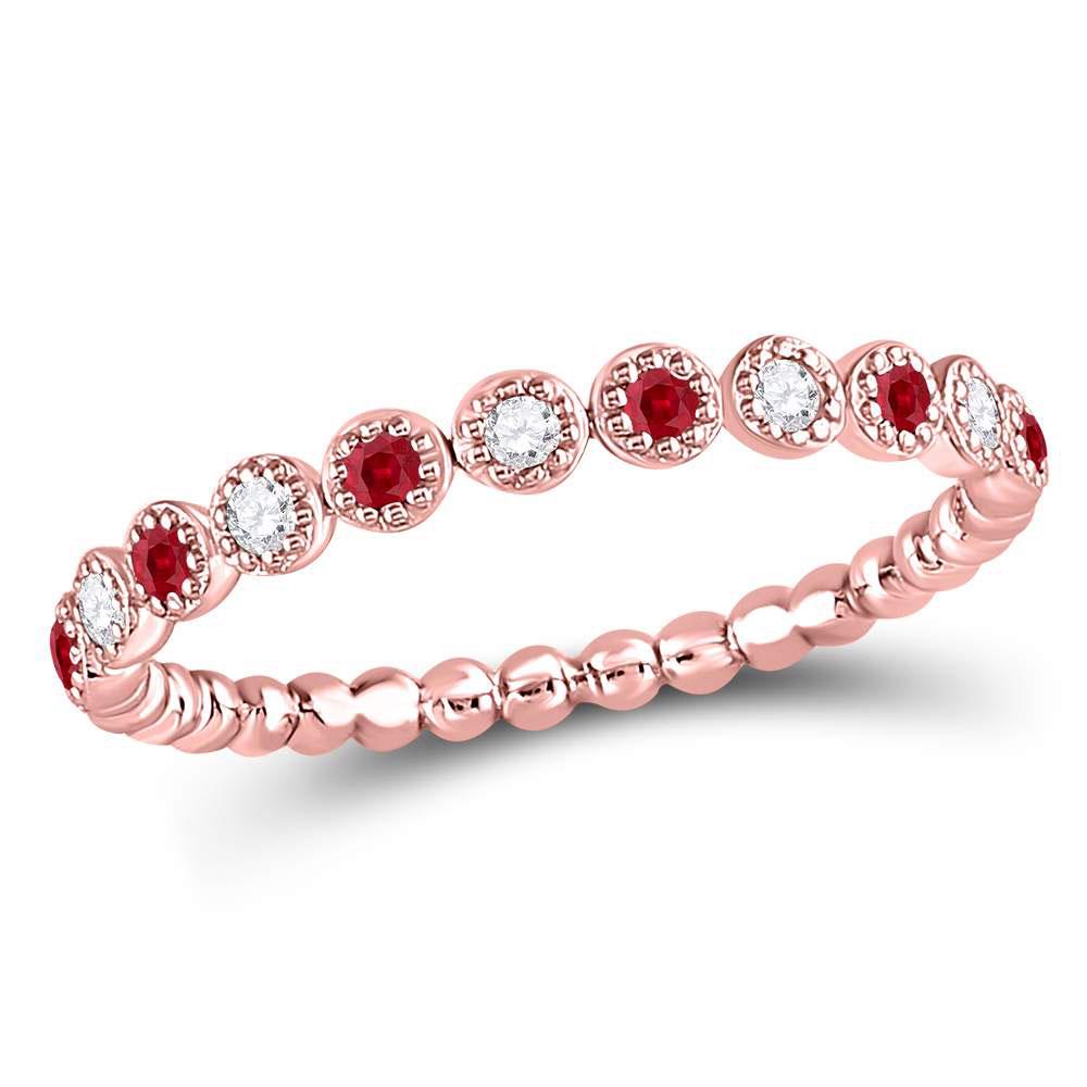10kt Rose Gold Womens Round Ruby Diamond Beaded Dot: 10kt Rose Gold Womens Round Ruby Diamond Beaded Dot Stackable Band Ring 1/6 Cttw Manufacturer's Ref. No.: 127844 Manufacturer's Suggested Retail Price: $ 710.00