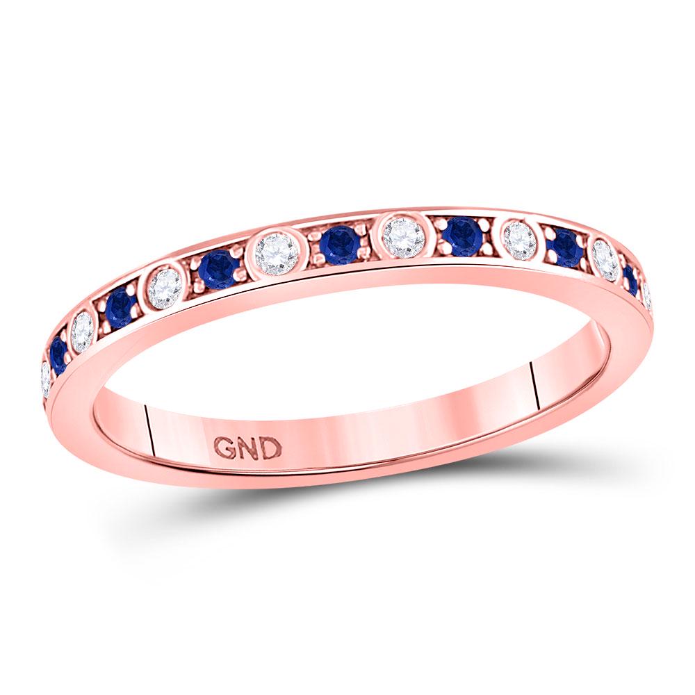10kt Rose Gold Womens Round Blue Sapphire Diamond: 10kt Rose Gold Womens Round Blue Sapphire Diamond Alternating Stackable Band Ring 1/4 Cttw Manufacturer's Ref. No.: 128017 Manufacturer's Suggested Retail Price: $ 1060.00