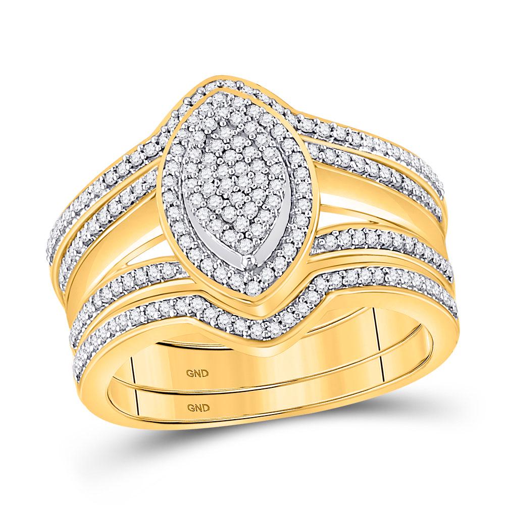 10kt Yellow Gold Round Diamond 3-Piece Bridal Wedding: 10kt Yellow Gold Round Diamond 3-Piece Bridal Wedding Ring Band Set 1/3 Cttw Manufacturer's Ref. No.: 91922 Manufacturer's Suggested Retail Price: $ 1940.00