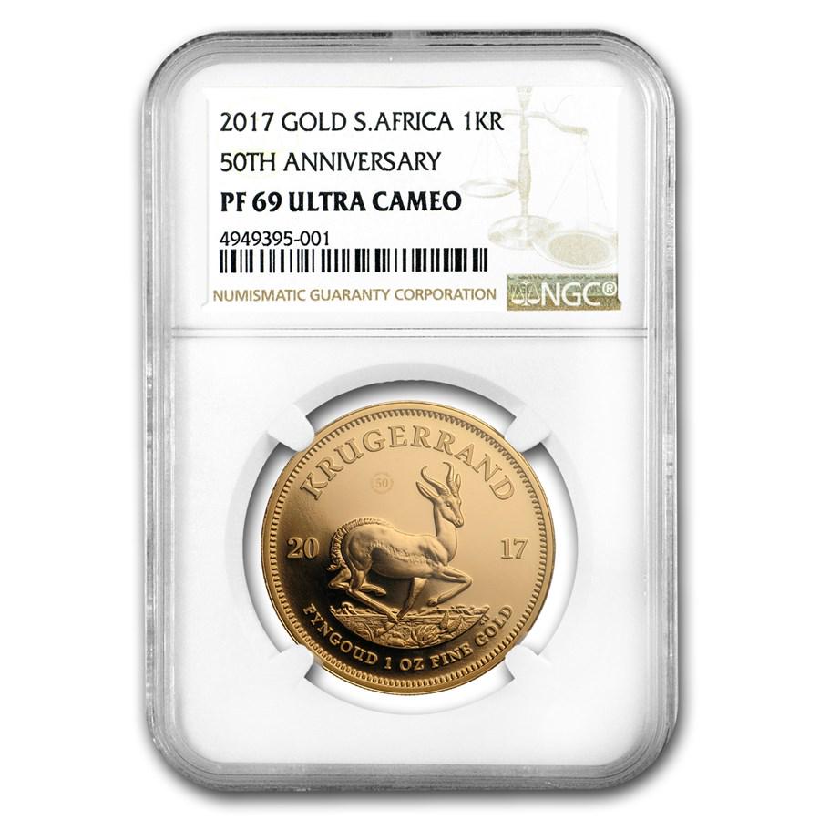 2017 South Africa 1 oz Proof Gold Krugerrand PF-69 NGC: 2017 South Africa 1 oz Proof Gold Krugerrand PF-69 NGC Your winning item will match the quality of the product shown. Dates will be according to listing, may or may not vary.