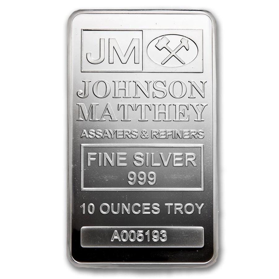10 oz Silver Bar - Johnson Matthey: 10 oz Silver Bar - Johnson Matthey Your winning item will match the quality of the product shown. Dates will be according to listing, may or may not vary.