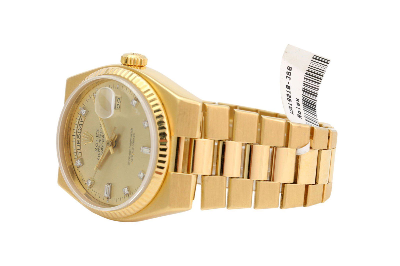 Pre-Owned Rolex Day-Date 19018: Excellent Pre-Owned Rolex Day-Date 19018 Condition: Excellent Pre-owned Authentic Packaging: Comes with generic watch box Paperwork: Comes with In-house Certificate Subject to Availability due to mult