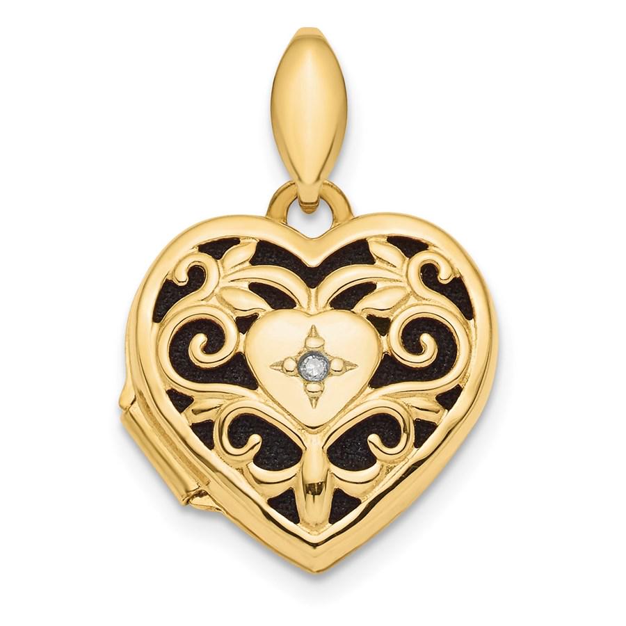 14k Yellow Gold Polished Filigree Diamond Heart Locket: 14k Yellow Gold Polished Filigree Diamond Heart Locket - 15 mm Your winning item will match the quality of the product shown. Dates will be according to listing, may or may not vary.