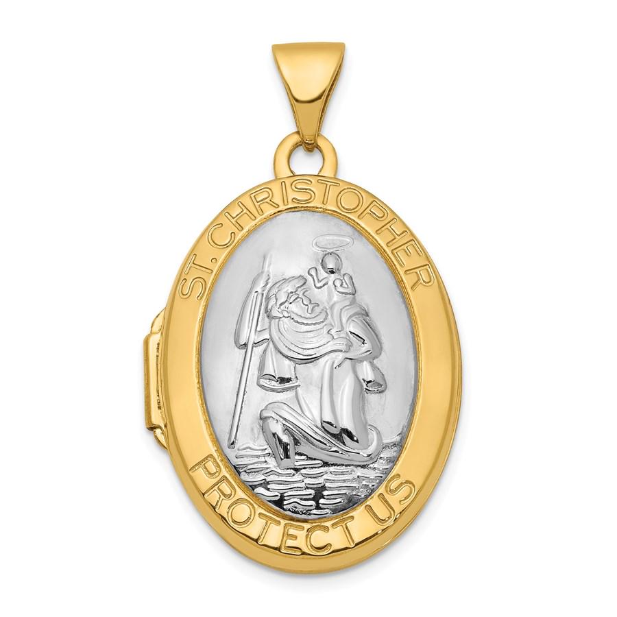14k Two-Tone 23 mm Saint Christopher Locket Pendant: 14k Two-Tone 23 mm Saint Christopher Locket Pendant Your winning item will match the quality of the product shown. Dates will be according to listing, may or may not vary.