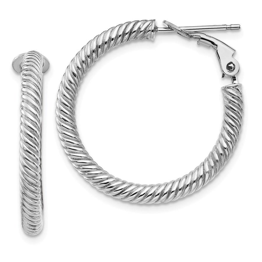 10k White Gold Twisted Round Omega Back Hoop Earrings -: 10k White Gold Twisted Round Omega Back Hoop Earrings - 3x20 mm Your winning item will match the quality of the product shown. Dates will be according to listing, may or may not vary.