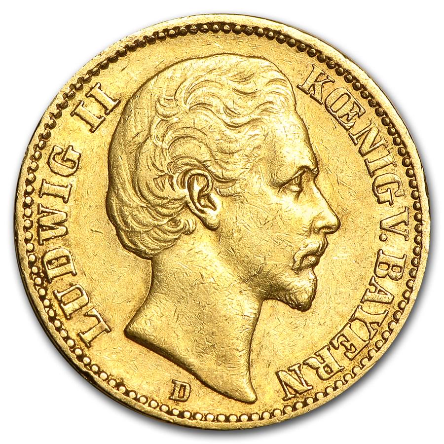 1872-1878 Germany Gold 20 Mark Bavaria Ludwig II Avg: 1872-1878 Germany Gold 20 Mark Bavaria Ludwig II Avg Circ Your winning item will match the quality of the product shown. Dates will be according to listing, may or may not vary.