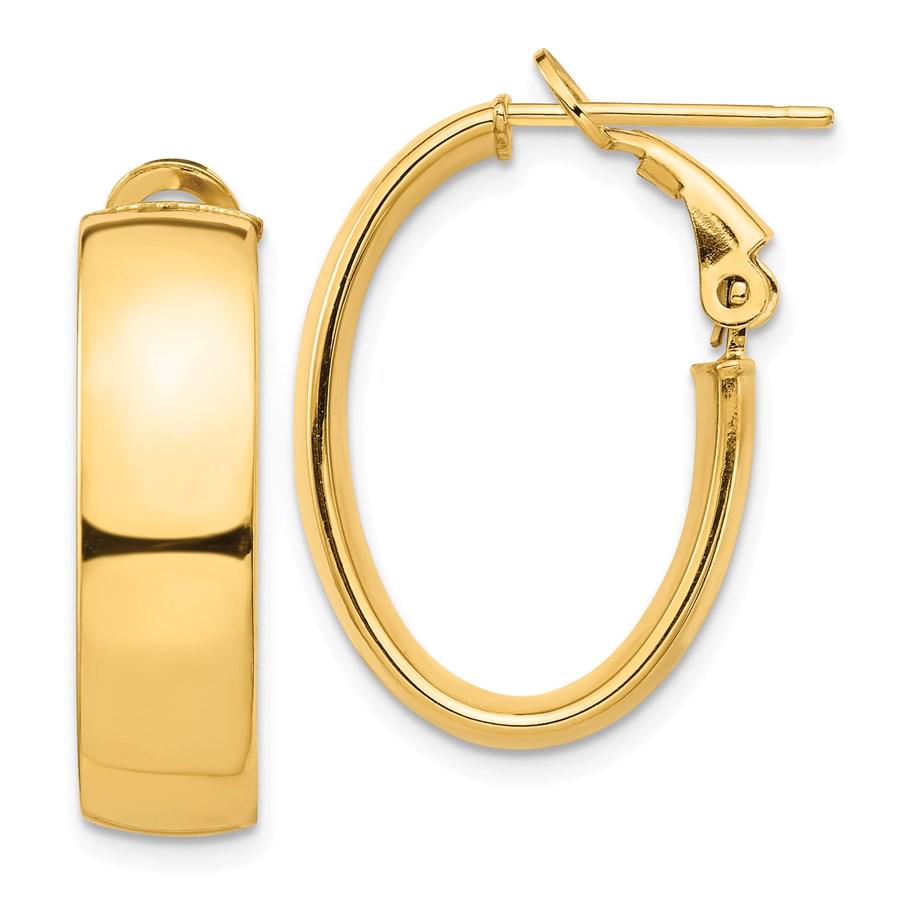 14k Yellow Gold Omega Back Oval Hoop Earrings - 7x13 mm: 14k Yellow Gold Omega Back Oval Hoop Earrings - 7x13 mm Your winning item will match the quality of the product shown. Dates will be according to listing, may or may not vary.