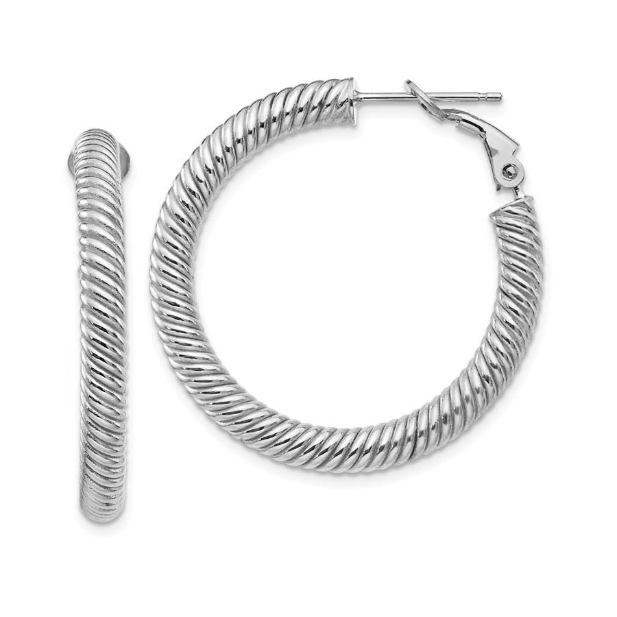 10k White Gold Twisted Round Omega Back Hoop Earrings -: 10k White Gold Twisted Round Omega Back Hoop Earrings - 4x25 mm Your winning item will match the quality of the product shown. Dates will be according to listing, may or may not vary.