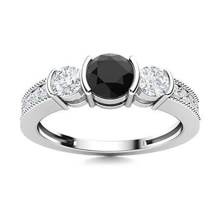 Natural 0.86 CTW Black & White Diamond Engagement Ring: Natural 0.86 CTW Black & White Diamond Engagement Ring 14K White Gold Manufacturer's Suggested Retail Price: $3360.00 Center Stone: 1 Black Diamond @ 0.46 ctw Center Stone Color: Black Center Stone Cl