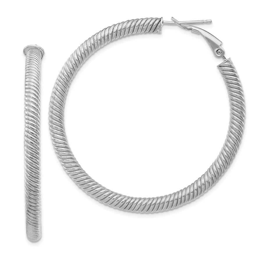 10k White Gold Twisted Round Omega Back Hoop Earrings -: 10k White Gold Twisted Round Omega Back Hoop Earrings - 40 mm Your winning item will match the quality of the product shown. Dates will be according to listing, may or may not vary.
