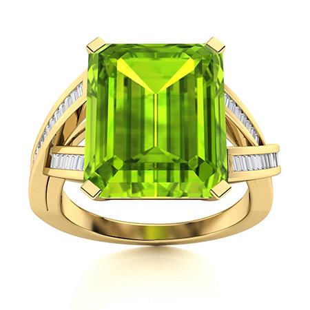 Natural 5.96 CTW Peridot & Diamond Engagement Ring 14K: Natural 5.96 CTW Peridot & Diamond Engagement Ring 14K Yellow Gold Manufacturer's Suggested Retail Price: $6810.00 Center Stone: 1 Peridot @ 5.51 ctw Center Stone Color: Green Center Stone Clarity: AA
