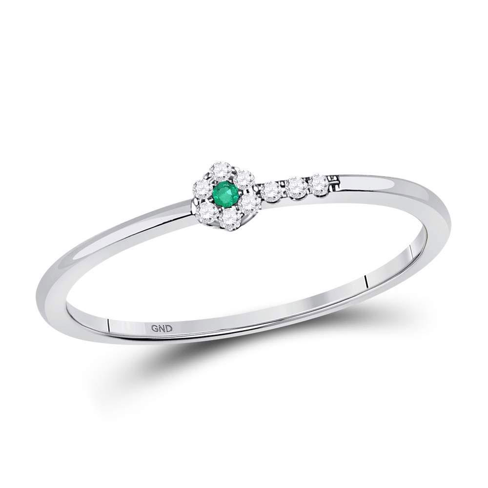 Emerald Diamond Stackable Band Ring 1/20 Cttw 10kt: 10kt White Gold Womens Round Emerald Diamond Stackable Band Ring 1/20 Cttw SKU: GD127808