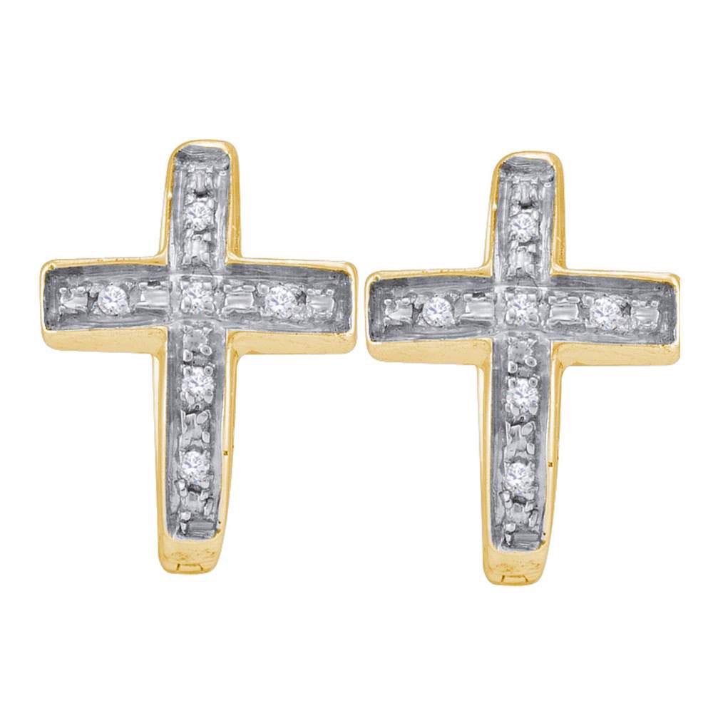 Diamond Cross Huggie Hoop Earrings 1/20 Cttw: Yellow-tone Sterling Silver Womens Round Diamond Cross Huggie Hoop Earrings 1/20 Cttw SKU: GD46783