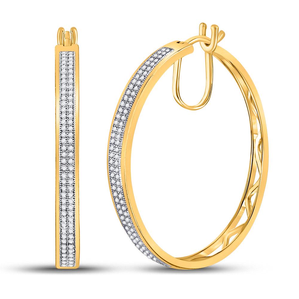 Diamond Hoop Earrings 1/2 Cttw 10kt Yellow Gold: 10kt Yellow Gold Womens Round Diamond Hoop Earrings 1/2 Cttw SKU: GD58742