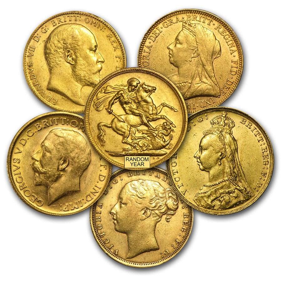 Great Britain Gold Sovereign Coins (Random) Avg Circ: One piece Great Britain Gold Sovereign Coins (Random) Avg Circ The British Gold Sovereign has long been an attractive coin ideal for the Gold bullion investor. The Gold Sovereign has been minted since