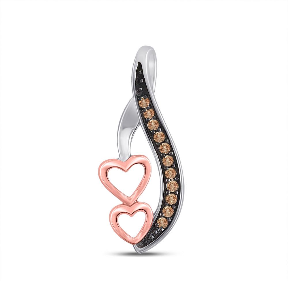 Brown Diamond Heart Pendant 1/10 Cttw Sterling Silver: Sterling Silver Womens Round Brown Diamond Heart Pendant 1/10 Cttw SKU: GD116645