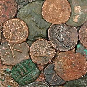 Bronze Coins of the Byzantine Empire (491-1453 AD): One piece Bronze Coins of the Byzantine Empire (491-1453 AD) These bronze coins (20 to 25 mm) of the Byzantine Empire are of various dates and emperors. They range in condition from Good to Fine and d
