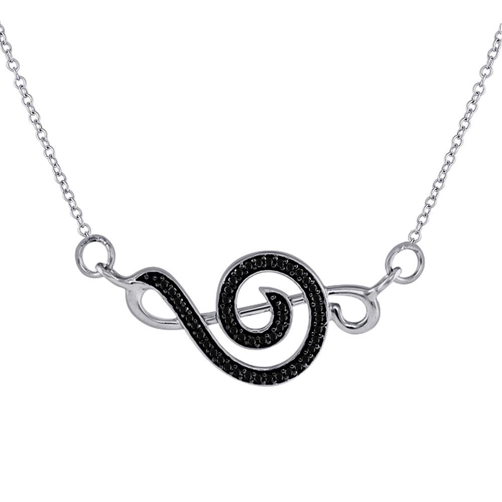 Black Color Enhanced Diamond Treble Clef Necklace 1/8: Sterling Silver Womens Round Black Color Enhanced Diamond Treble Clef Necklace 1/8 Cttw SKU: GD96972