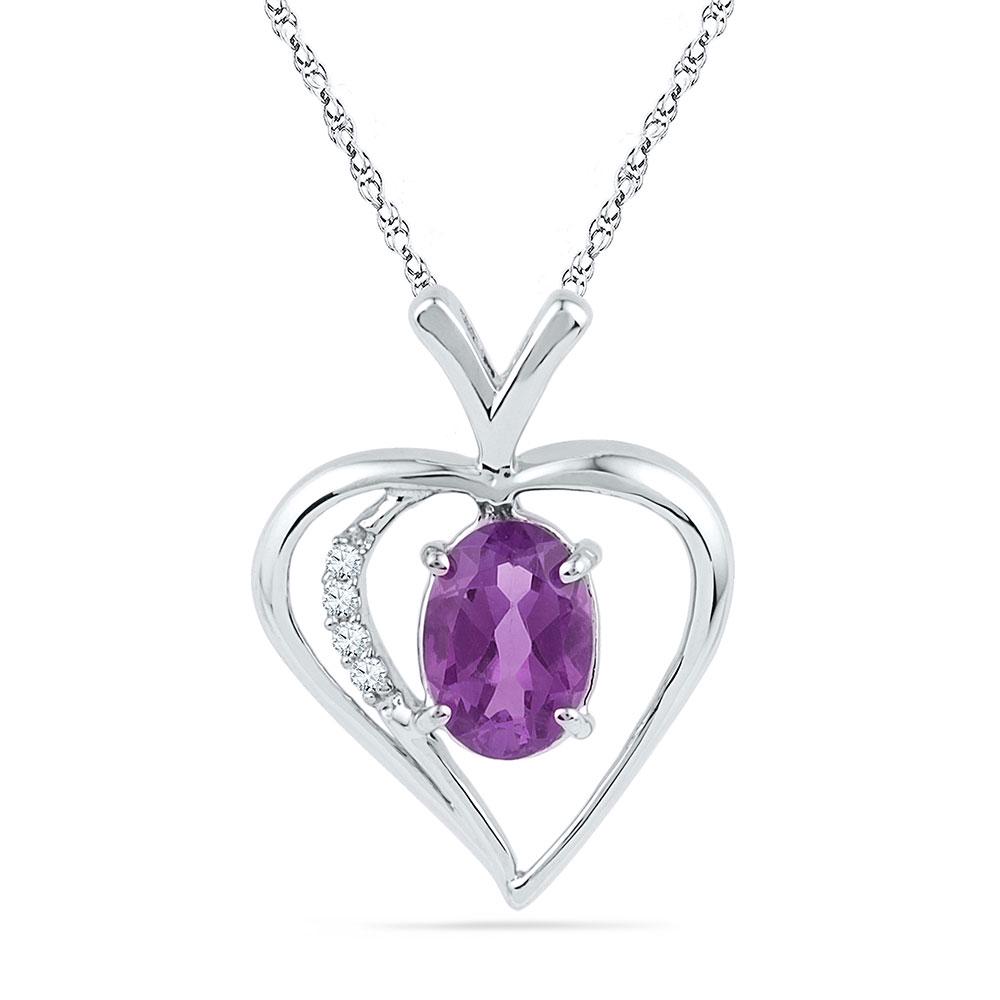 Lab-Created Amethyst Heart Pendant 3/4 Cttw Sterling: Sterling Silver Womens Round Lab-Created Amethyst Heart Pendant 3/4 Cttw SKU: GD101414