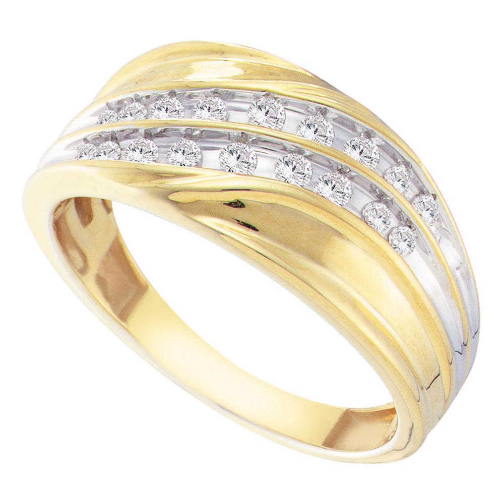 Mens Channel-set Diamond Diagonal Double Row Wedding: 10kt Yellow Gold Mens Round Channel-set Diamond Diagonal Double Row Wedding Band 1/3 Cttw SKU: GD58540