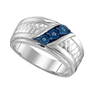 Sterling Silver Mens Blue Color Enhanced Diamond