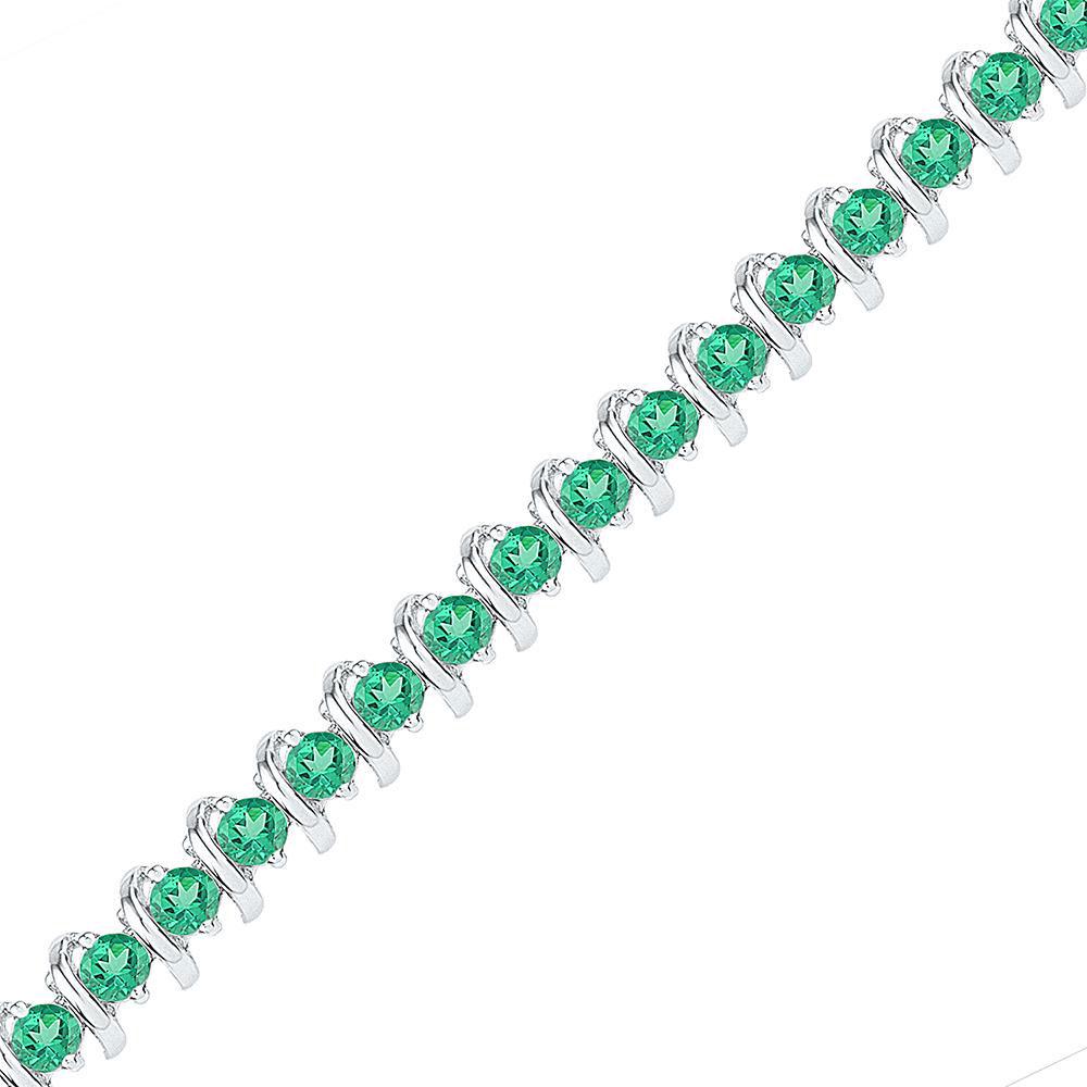 Lab-Created Emerald Tennis Bracelet 6-1/2 Cttw Sterling: Sterling Silver Womens Round Lab-Created Emerald Tennis Bracelet 6-1/2 Cttw SKU: GD106723