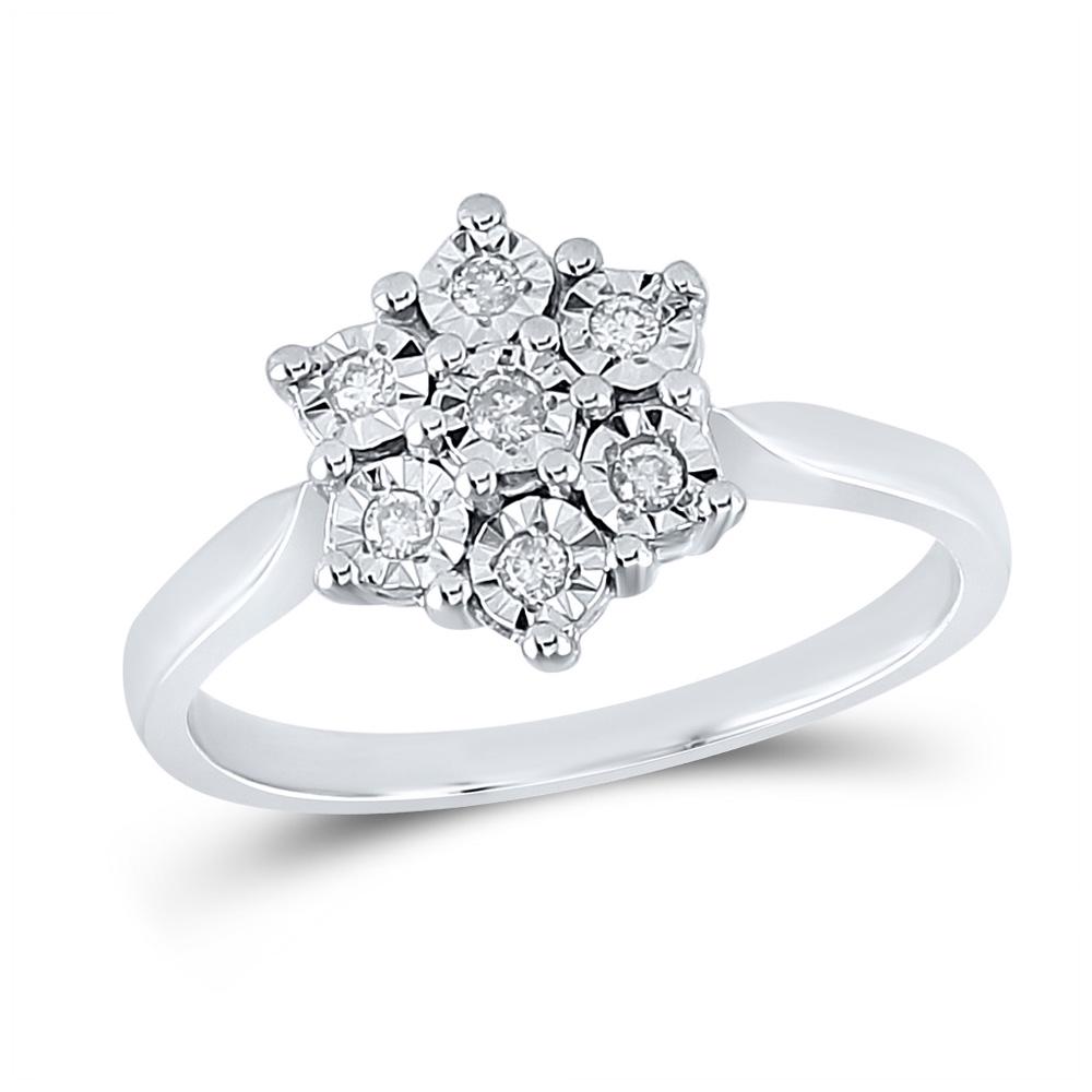 Diamond Illusion-set Flower Cluster Ring 1/10 Cttw: Sterling Silver Womens Round Diamond Illusion-set Flower Cluster Ring 1/10 Cttw SKU: GD56941