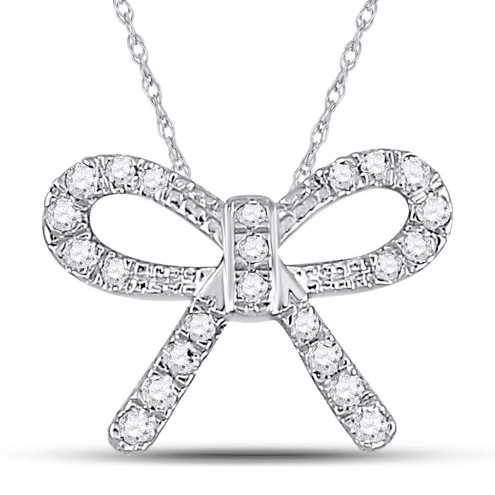 Diamond Knot Bow Pendant Necklace 1/10 Cttw 10kt White: 10kt White Gold Womens Round Diamond Knot Bow Pendant Necklace 1/10 Cttw SKU: GD105883