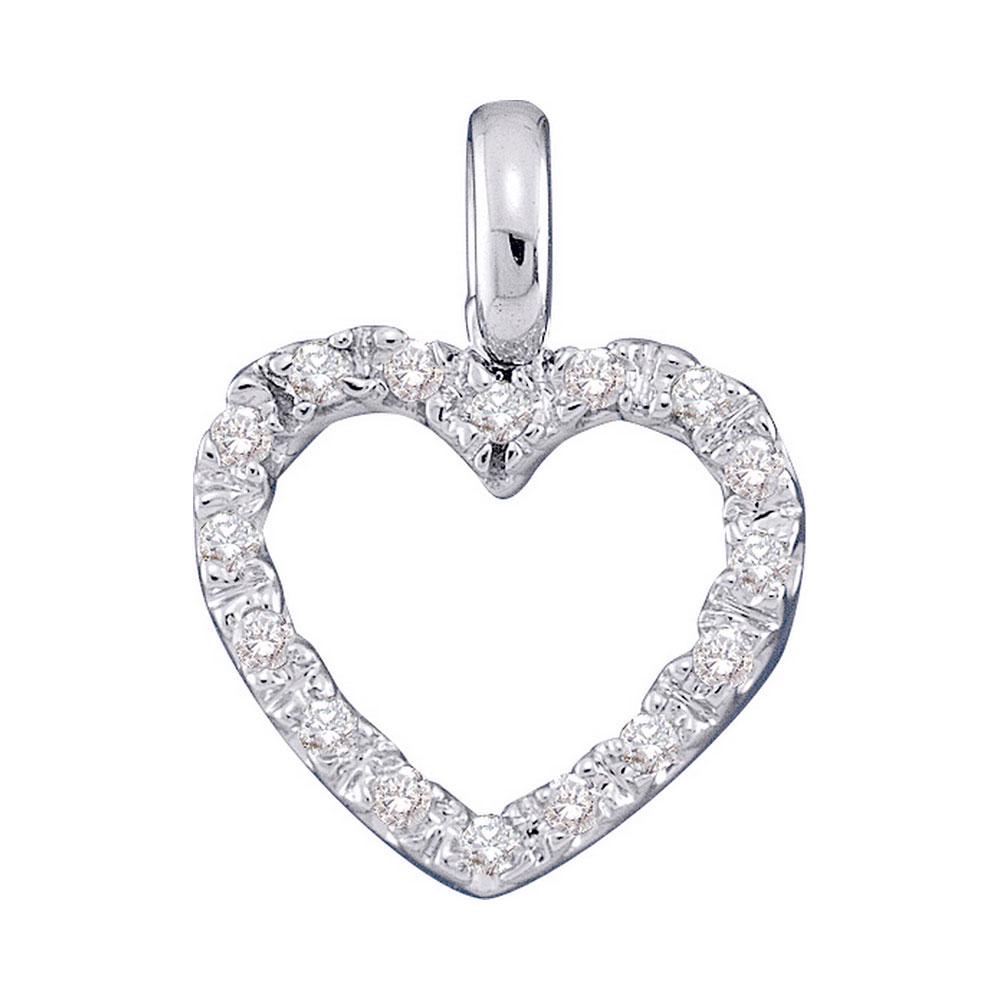 Diamond Heart Pendant 1/10 Cttw 10kt White Gold: 10kt White Gold Womens Round Diamond Heart Pendant 1/10 Cttw SKU: GD15545